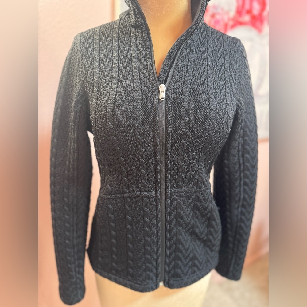 Spyder Black Zip-Up Cable Knit Women's Cardigan